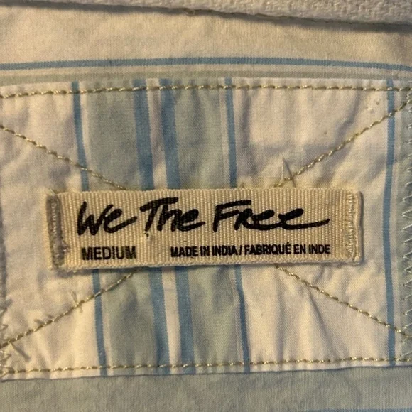 We The Free Button Down Striped Light Blue White Kelia Trapeze Boho Shirt Medium - Picture 7 of 16